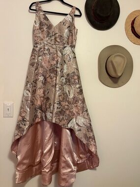 Aidan Mattox Blush Floral High-Low Satin Lined Dress